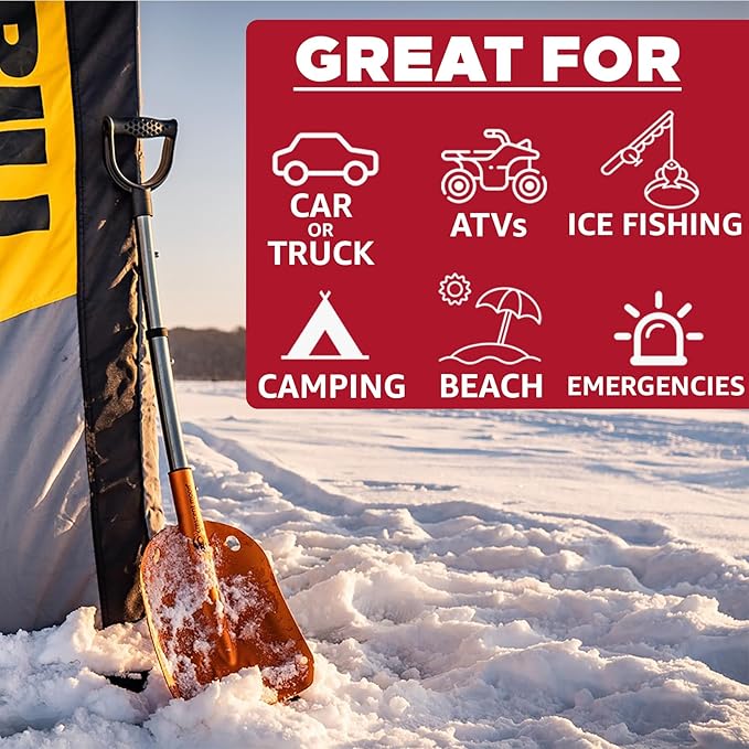 Crescent Moon Compact Collapsible Shovel: Lightweight Portable Tool for Camping, Emergencies, Cars, Backcountry Adventures, ATVs & Snowmobiles – Essential Small Emergency Avalanche Shovel
