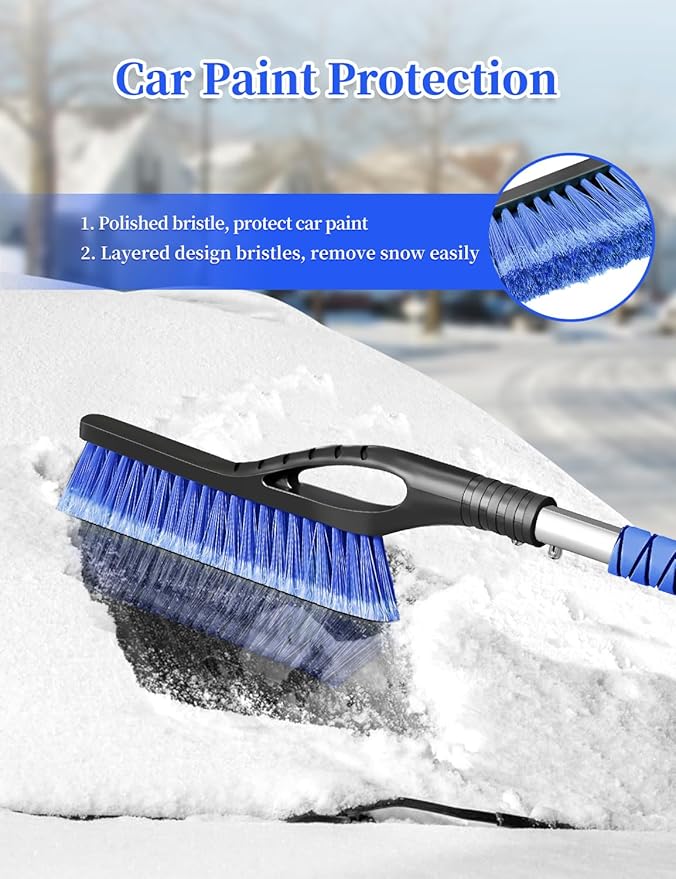 HEEYA 2 Pack 27 Inch Ice Scraper and Brush for Car, Snow Brush and Ice Scraper with Foam Grip, Detachable Snow Scraper for SUV Truck Jeep Vehicle Auto Windshield Window - Purple & Blue