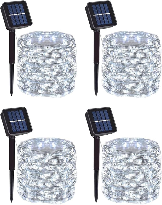 4 Pack Solar Powered Copper Wire String Lights Outdoor, Total 400LED Waterproof 8 Modes Fairy Lights for Garden, Patio, Party, Yard, Christmas (White)