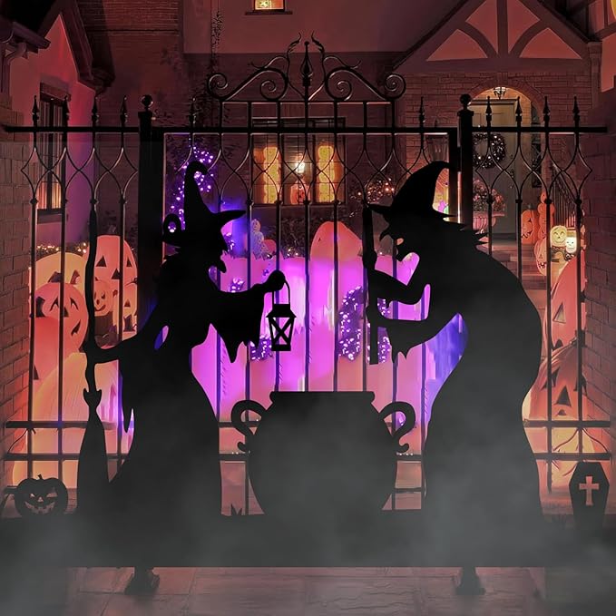 5FT Large Outdoor Witch Silhouette Halloween Decorations, Spooky Halloween Witch, Black Cat and Cauldron Set, Scary Yard Decor for Home, Party, Waterproof, Durable and Easy Setup with Stakes