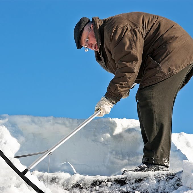 Gisafai Snow Roof Rake Snow Removal Tool with 5 Section Tubes 25 Inch Blade Adjustable 4.8-20 ft Reach Aluminum Shovel Rugged Slide for Single Cabins Car Roof(Black)