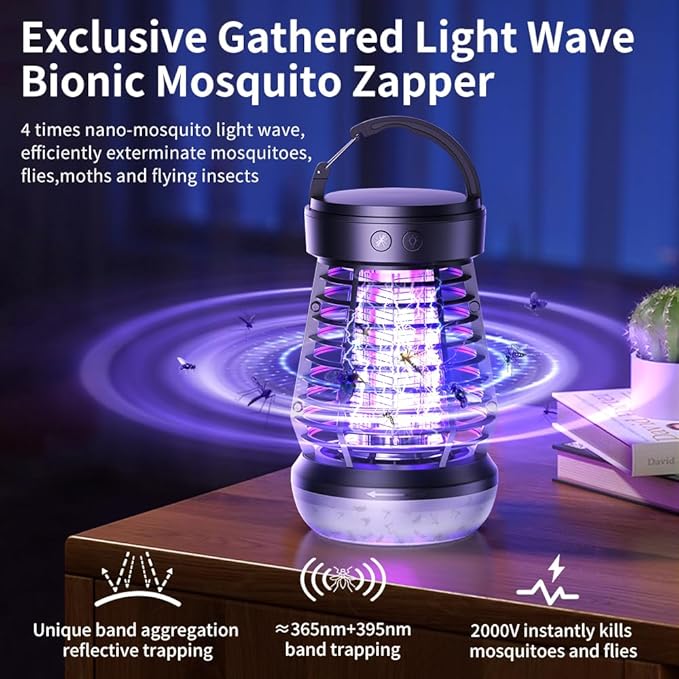 Portable Bug Zapper Indoor Outdoor, 2025 Upgraded Mosquito Zapper 3-in-1 Rechargeable Mosquito Killer & Camping Lamp,Suitable for Patio, Home, Backyard, Yard, Garden, Campsite