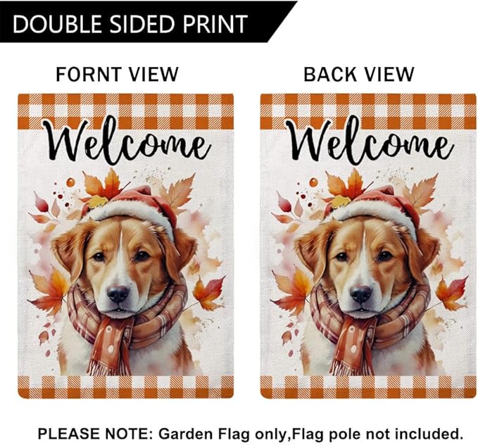 Autumn Dog Garden Flag with Falling Maple Leaves Design Double Sided Farmhouse Welcome Decorative Small Burlap Flags 12.5 x 18 Inch for Fall Harvest Thanksgiving Decor (Orange)