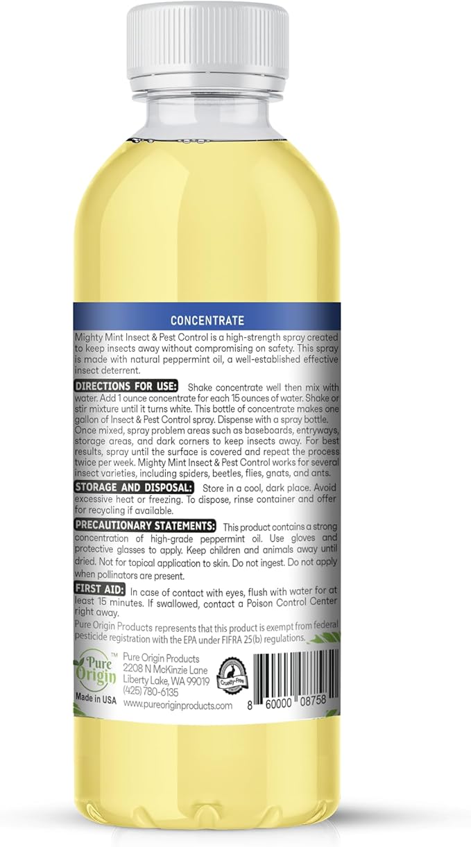 Mighty Mint Peppermint Oil Insect Repellent Concentrate– Natural Indoor & Outdoor Bug Control for Spiders, Ants, Roaches, and More – Plant-Based, Extra-Strong Formula - 8 oz