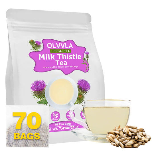 Olvvla - Premium Milk Thistle Tea Bags - 3g X 70 Count - 100% Pure Natural Milk Thistle Seed Herbal Tea - Caffeine-free - Non-GMO