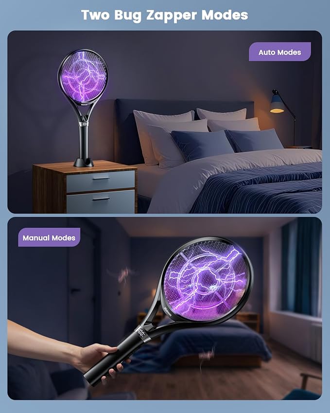 Minimoon 2Pack Electric Fly Swatter with LED Display, 2000mAh Rechargeable Fly Swatter Racket, 2500V Bug Zapper Racket Dual Modes, Mosquito Killer Lamp with 3 Layers Safety Mesh for Indoor Outdoor