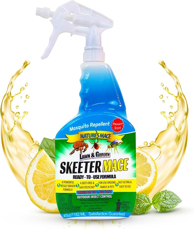 Nature’s MACE Outdoor Pest Repellent Spray – Kills & Repels Multiple Insect Types – Treats Lawns, Shrubs, and Patios – Safe for Family, Pets, and Plants – Essential Oil Formula with Fresh Scent – 40oz