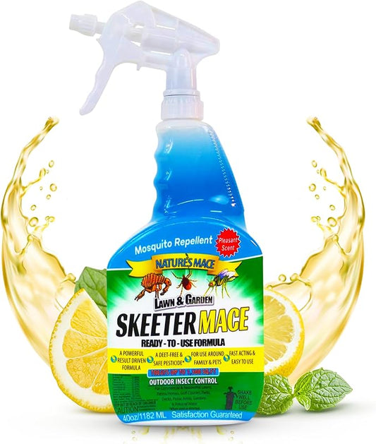 Nature’s MACE Outdoor Pest Repellent Spray – Kills & Repels Multiple Insect Types – Treats Lawns, Shrubs, and Patios – Safe for Family, Pets, and Plants – Essential Oil Formula with Fresh Scent – 40oz