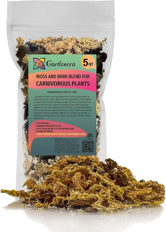 Premium Sphagnum Moss, Perlite and New Zealand Pine Bark Blend for Carnivorous Plants - Perfect for Venus Fly Traps, Pitcher Plants, Sarracenia, Butterworts, and Sundews by GARDENERA - 5 Quart Bag