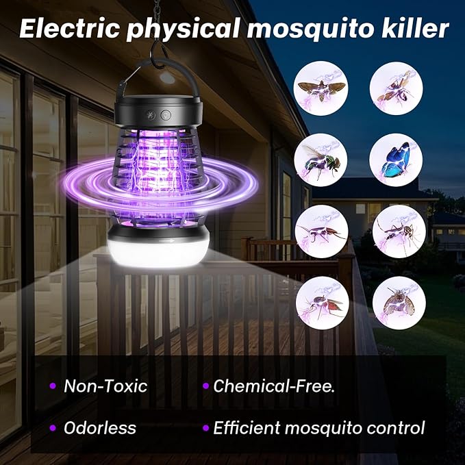 Upgraded Electric Fly Zapper,3 in 1 Bug Zapper Outdoor & Indoor, Electric Mosquito Killer Lamp with 2000V Grid & On/Off Switch, Mosquito Traps for Kitchen, Patio, Backyard, and More (Black)
