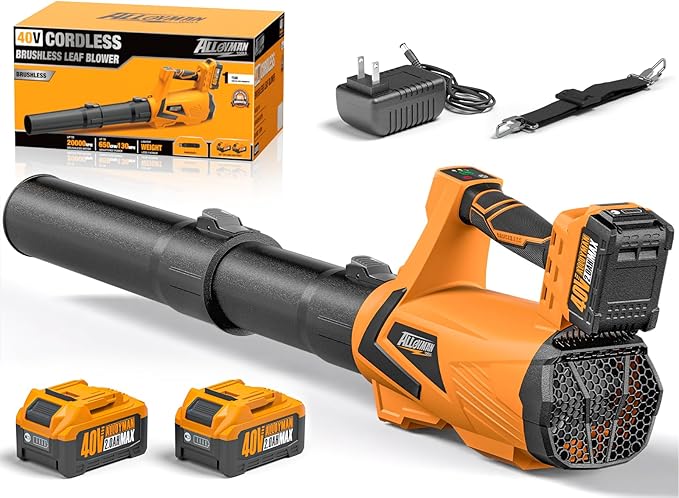 Alloyman 40V Leaf Blower Cordless, 650 CFM Brushless Battery Powered Leaf Blower with 2×2.0Ah Batteries & Charger, 3 Speed + Turbo Mode Electric Blower for Lawn Care, Yard, Garage, Leaves, Dust, Snow
