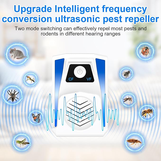 2025 Upgraded Ultrasonic Pest Repeller, Ultrasonic Mouse Repellent Used for Driving Away Mice, Mosquitoes, Flies,Cockroaches, Ants, Etc. Can be Used in Bedrooms, Kitchens,Warehouses,Etc.6 Packs