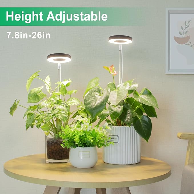 LORDEM Plant Grow Light, Full Spectrum LED Light for Indoor Plants, Auto On/Off Timer, 4 Dimmable Brightness, Black