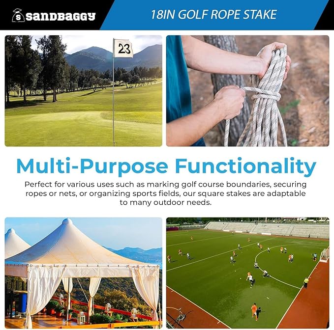 18" Golf Rope Stake - Square Stake (UV Resistant) - Sandbaggy (18-inch, 1, Count)