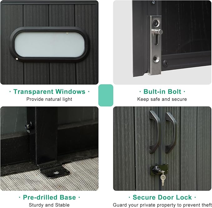 Domi 6x6FT Resin Outdoor Storage Shed with Lockable Door, Waterproof Outside Sheds with Windows & Vents, Heavy-Duty Plastic Tool Storage Shed for Patio Furniture, Lawn Mower, Bike