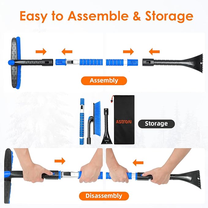 AstroAI 47.2" Ice Scrapers for Car Windshield and Extendable Snow Scraper with Foam Grip and 360° Pivoting Brush Head for Christmas Car Auto Truck SUV(Blue)