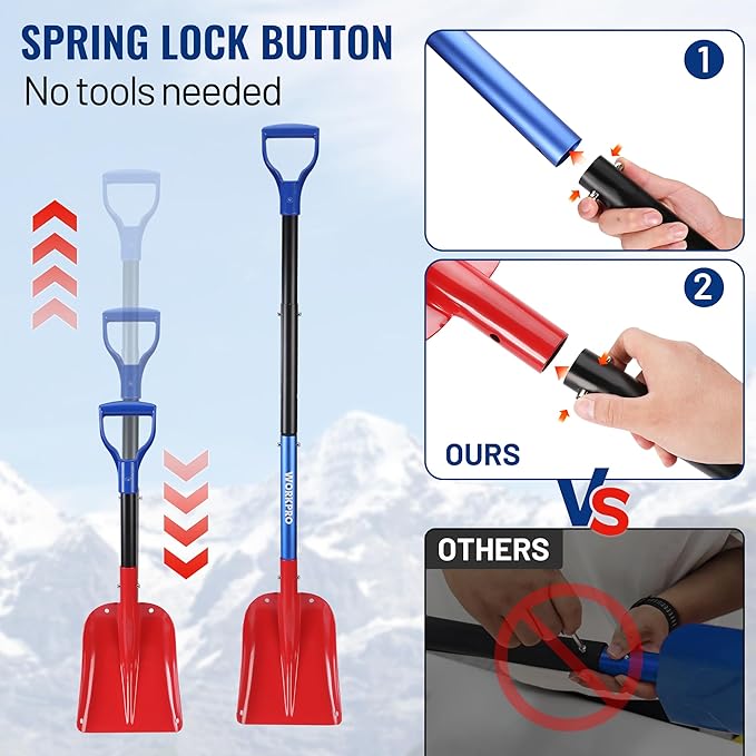 WORKPRO 3-Piece Snow Removal Kit, 47" Detachable Snow Shovel, 27" 2-in-1 Ice Scraper & Snow Brush Tool, Separate Snow Scraper for Car, Truck, Driveway, and Winter Conditions, Storage Bag Included