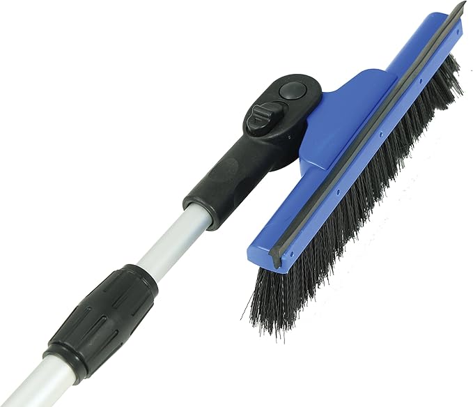 Mallory USA Mini Telescoping 35" Pivoting Dual Head Snow Broom with Squeegee, Integrated Ice Scraper (Red)