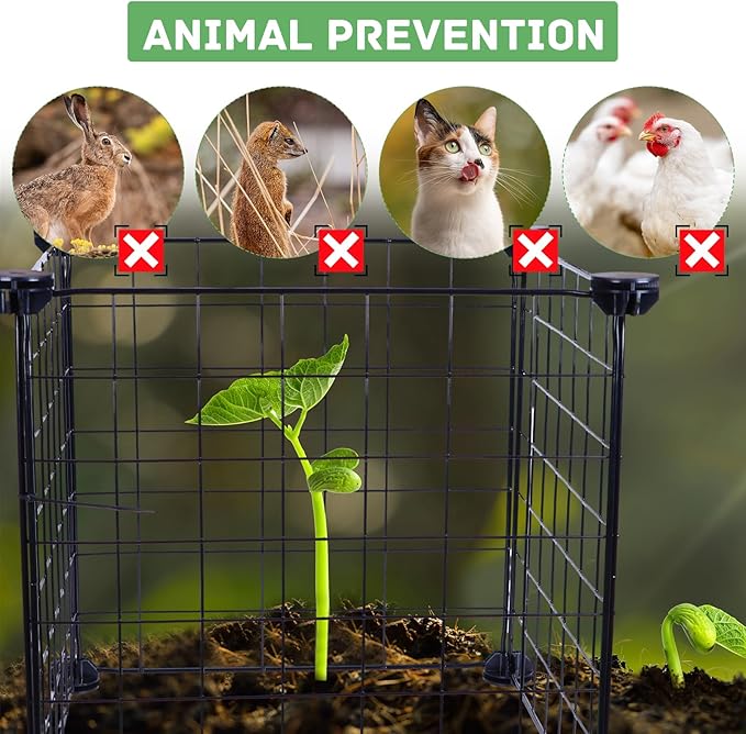 Generic 4 Set Wire Plant Covers Plant Protectors from Animals,20 Pcs 12""X12"" Chicken Garden Cloches for Plants Metal Meshes for Protect Plants Vegetables,Keeping Bunny Animals Out, Black