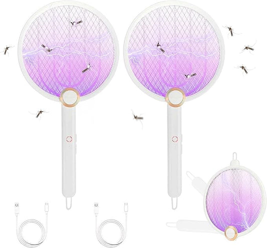 ASPECTEK 2-Pack Upgraded 3000V Electric Fly Swatter, Portable and Foldable Mosquito Zapper Racket, Rechargeable Bug Zapper with Improved Battery Life and USB Charging Cable for Indoor and Outdoor Use
