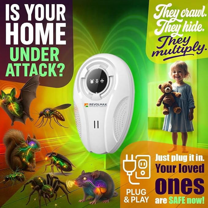 RX-78, Ultrasonic Pest Control Repeller - Electronic & Ultrasound, Indoor Plug-in Repellent - Get rid of - Rodents, Mice, Squirrels, Bats, Insects, Bed Bugs, Ants, Fleas, Spiders, Roaches (4Pack)