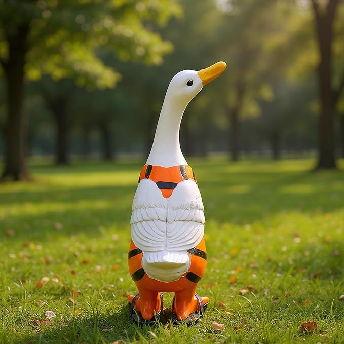 Duck Statue Outdoor Decorative for Garden, Yard Figurine Ornament Funny Porch Sculpture for Patio Flower Bed Home Bookshelf, 9.8" H × 6.3" L × 3.7" W (Orange)