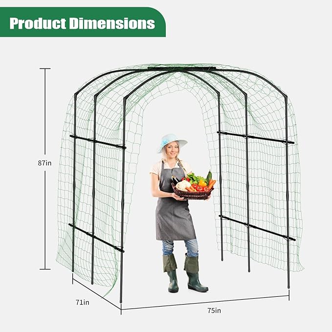 SUNYRISY Garden Arch Trellis, Metal Core Trellis for Climbing Plants Outdoor, 87" x 71" x 75" Tall Archway Tunnel Plant Support for Vine Cucumber Tomato Grape Vegetables Climbing Plants