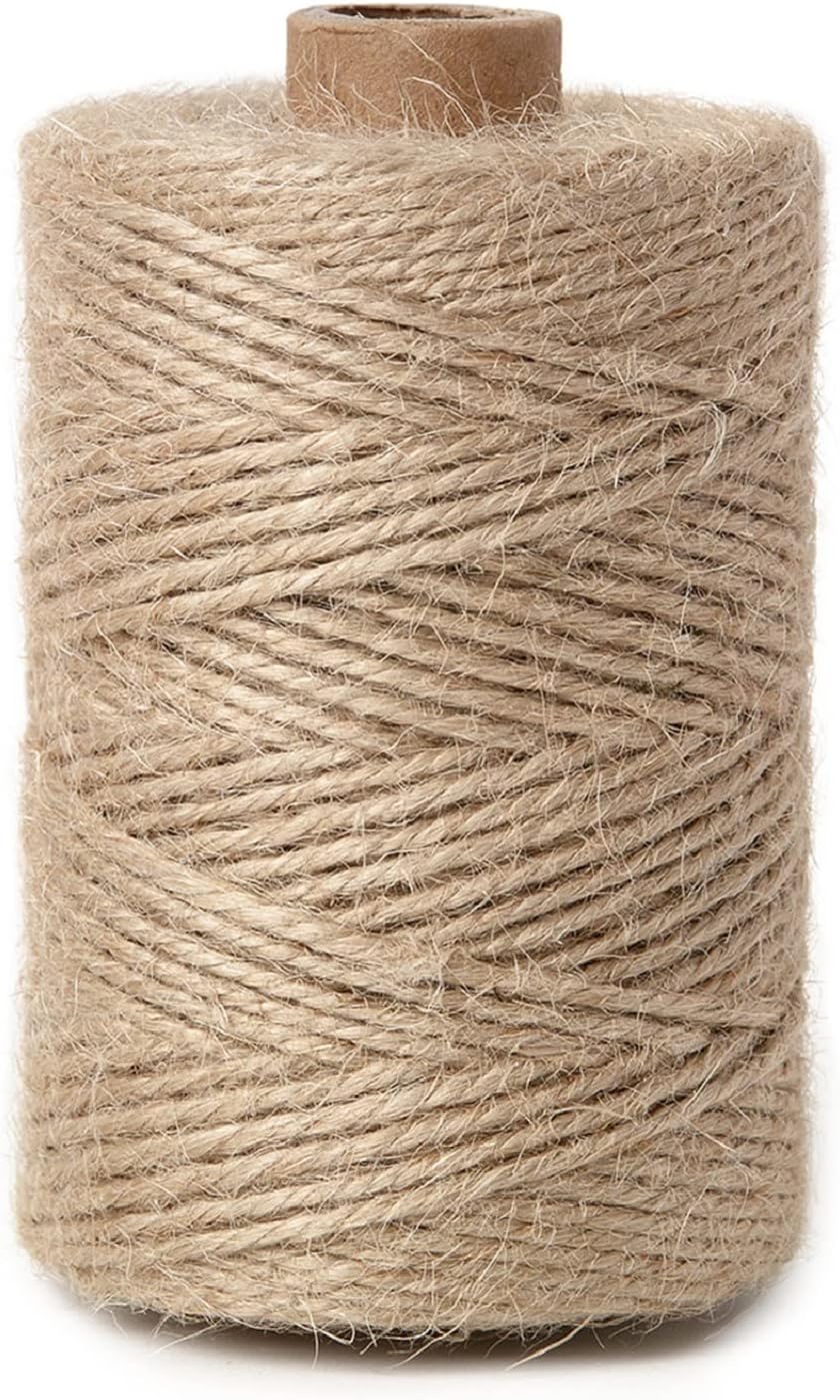 1mm 328 Feet Natural Jute Twine, for Crafts Gift, Craft Projects, Wrapping, Bundling, Packing, Holiday Packaging Twine, Gardening and More, Jute Rope to Use Around The House and Garden