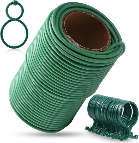 80 Feet Soft Plant Ties - Green Twist Ties with 20 PCS Clips, Gardening Supplies for Plants & Home Organization - 3mm Diameter