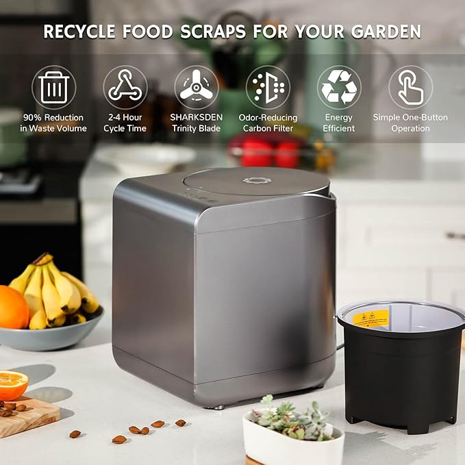 Revive Food-to-Soil System, Odorless Countertop Electric Kitchen Composter, 1-Click Smart Operation, Powerful Sharksden Trinity Blade to Cycle Food Waste into Earth Nutrition