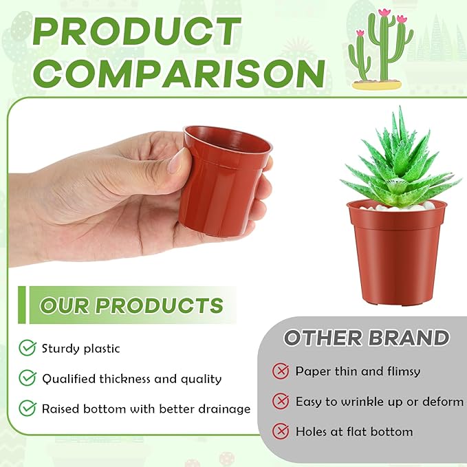 Yaomiao 200 Pcs 2 Inch Red Mini Plastic Plant Pot Nursery Seedling Pots Seed Starter with Drainage Holes for Indoor Outdoor Garden Succulent Plants Cuttings Transplanting