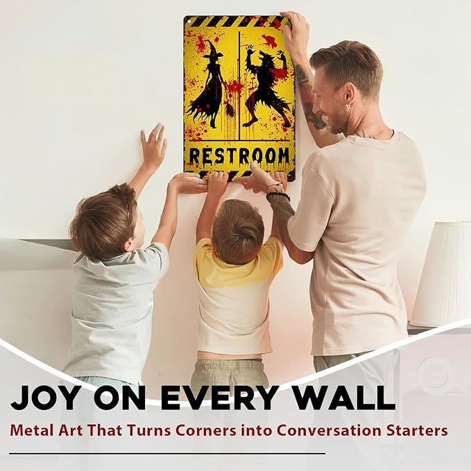 Halloween Restroom Decor Vintage Rustic Wall Art Retro Tin Plaque Iron Painting Funny Toilet Door 8x12inch