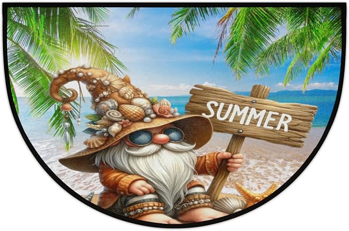 cfpolar Half Round Door Mat, Summer Gnome Semi Circle Area Rug, Non Slip Area Rug Soft Doormat for Front Door Indoor Entrance Wear Half Moon Rug for Kitchen Bedroom Patio Fireplace 24 x 36 in-2