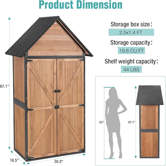 Sheds Outdoor Storage,Garden Shed with Metal Frame Structure and Adjustable Shelves,Large Capacity Storage Tool Cabinet Box for Backyard Garden Patio Lawn (Brown)