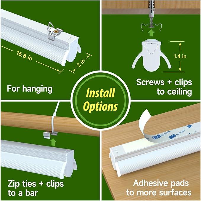 T5 Grow Lights for Seed Starting, 16 inches, 2-Count (10W x2) Full Spectrum LED Plant Light Bar w/Reflectors for Seedlings, 4000K White Growing Strips for Shelf/Rack