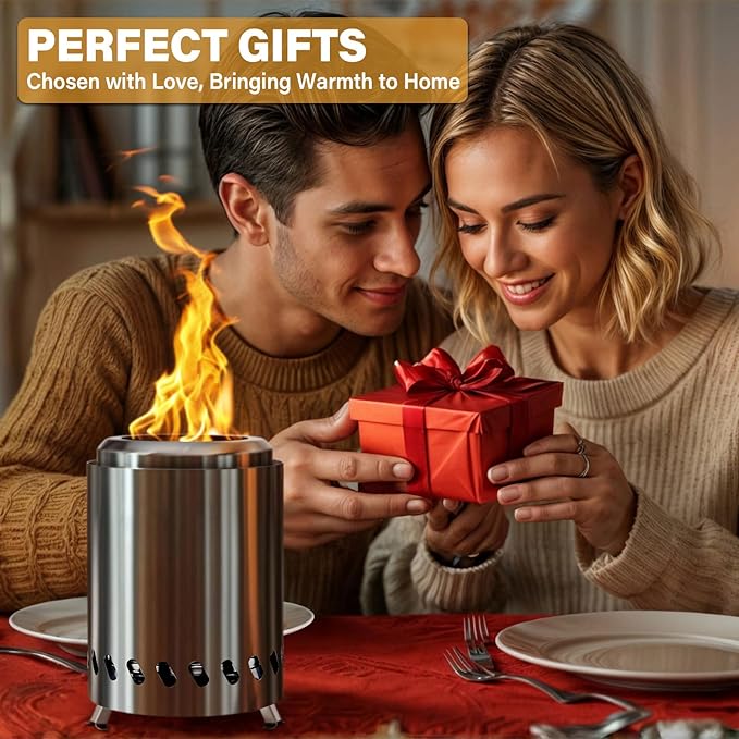 HGD Small Tabletop Fire Pit, Smokeless Table Top Firepit, Portable Mini Stove with Carry Bag for Camping Backyard Patio Garden Picnic, Fueled by Pellets or Wood, Stainless Steel, Silver