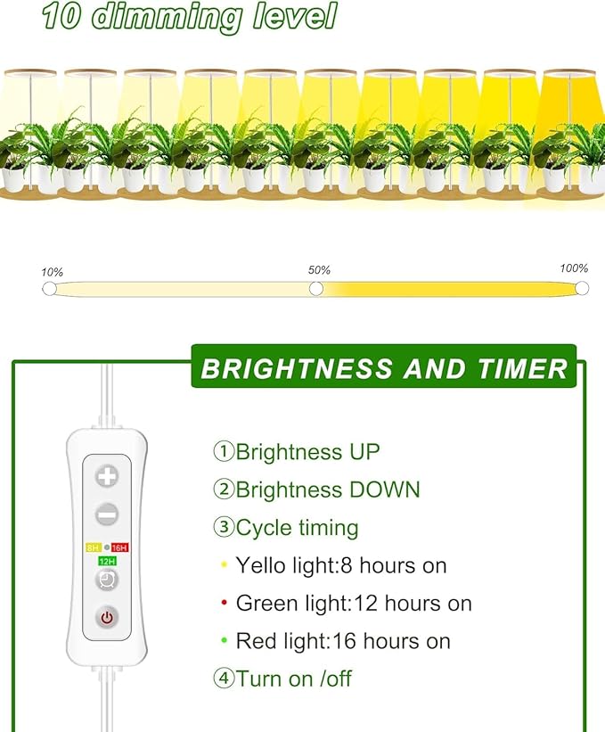 yadoker Plant Grow Light for Indoor Plant, Bamboo Mini LED Grow Light Garden,Height Adjustable,Automatic Timer with 8/12/16 Hours