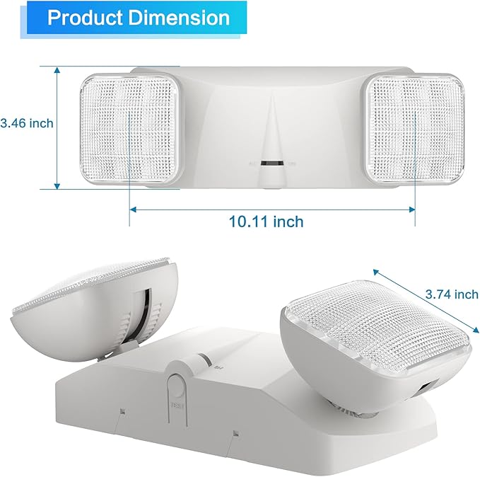 1 Pack Led Emergency Lighting White, Adjustable Square Head Emergency Light with Battery, 90 Minutes-UL Listed-Wall Mount, Hard Wired, 120-277VAC, Fire Resistant