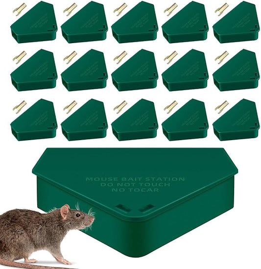 Mouse Bait Station with Keys Indoor Outdoor for Rats Mice Rodents, Reusable Mouse Poisoning Bait Blocks, Friendly for Children & Pets (16, Green 1)