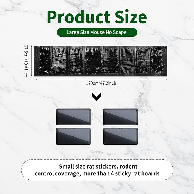 Qualirey 20 Pcs 47 Inch Ultra Large Sticky Mouse Glue Traps Sticky Rat Trap That Work for Rats Roaches Rodents Heavy Duty Pre Baited Mats Indoor Outdoor Catch Pest (Black)