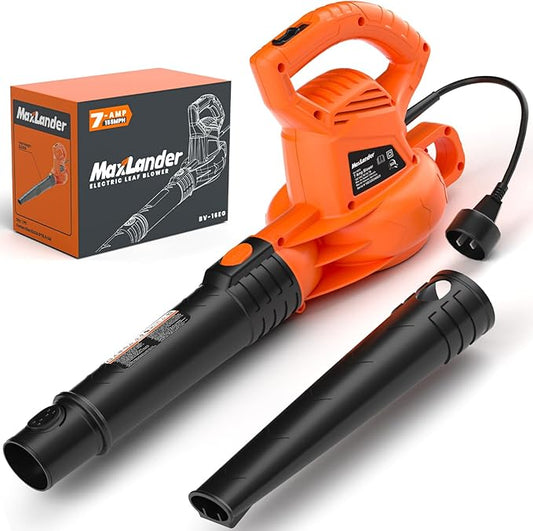MAXLANDER Leaf Blower Corded, 7-AMP 350CFM/155MPH Electric Leaf Blower, Lightweight Handheld Small Leaf Blowers for Lawn Care