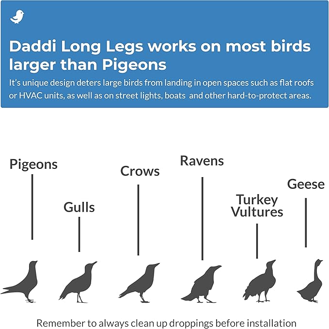 Bird Barrier Daddi Long Legs - 8 Ft | Scare Birds Away with Innovative Bird Spider Design | Bird Deterrent for Outside | Easy Installation on Roofs, Boats & HVAC Units | Durable Stainless Steel/Delrin