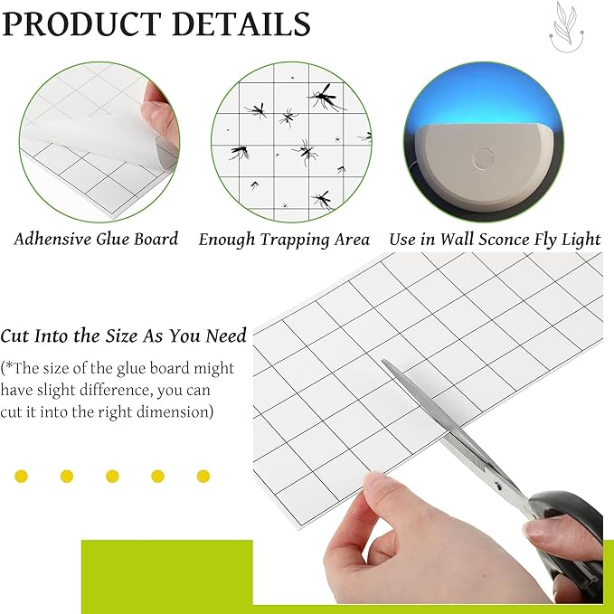 Qualirey 20 Pcs Fly Traps Glue Board Compatible with Faicuk WS108 Wall Sconce Fly Light Trap, Insects Sticky Fly Strips Replacement for Capturing Flies, Mosquitos, Moths, Gnat and Other Flying Insects