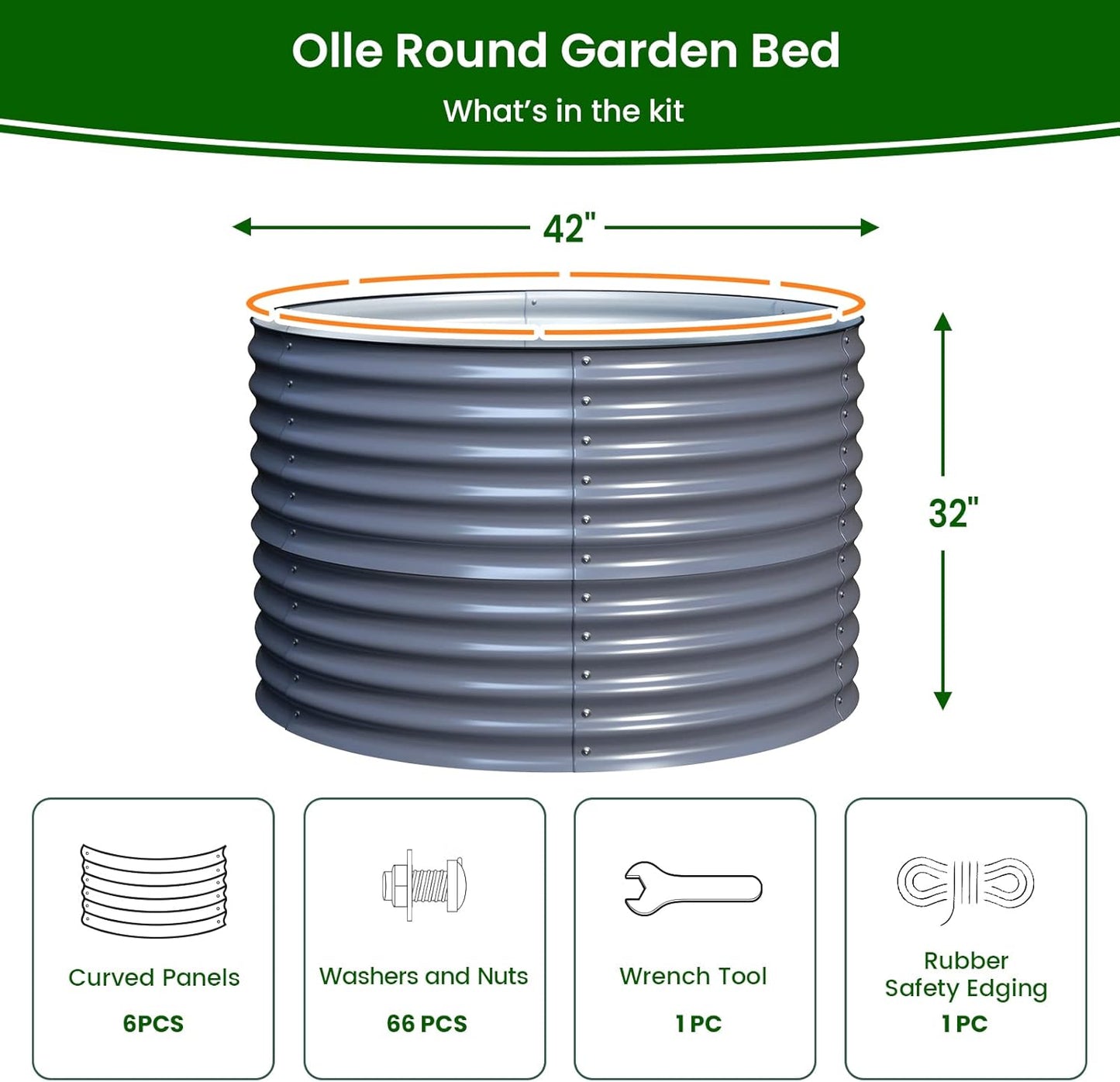 Olle 32" Tall, Metal Raised Garden Bed,Garden Beds Outdoor for Vegetables, Backyard Garden Kit, Raised Planter Box, Midnight Grey