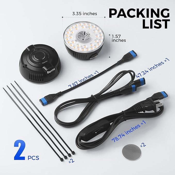 Barrina Orbgrow OG09 Puck LED Grow Light, Pinkish White 18W(2 x 9W, 270 Watt Equiv), Plant Lights for Indoor Plants Full Spectrum, Magnetic & Linkable, Small Grow lamp for Plant Shelf, 2 Packs, Black