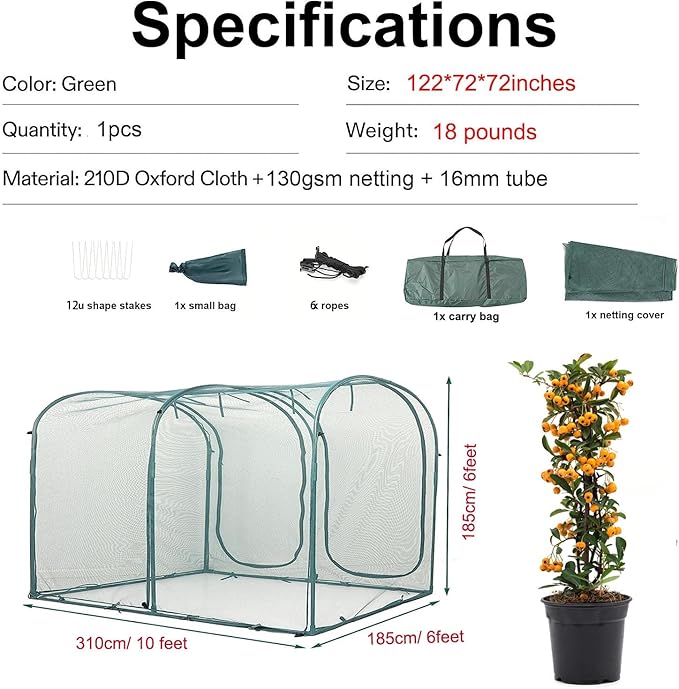 Poray Large Tunnel 10FTx6FT Plant Netting Cover, 6FT Tall Crop Cage Tomato Netting,Pest Guard Cover for Vegetables &Fruits,Durable Gardening Net for Plant and Animal