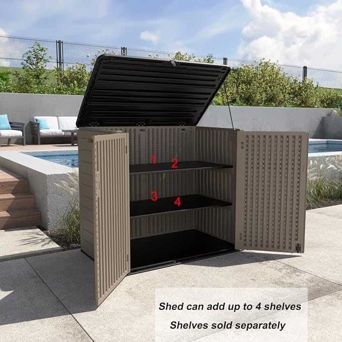 Large Horizontal Storage Sheds,38 cu.ft Resin Garden Shed Weather Resistance,Outdoor Storage Box Lockable for Patio,Backyard,Garden,Home(Brown)