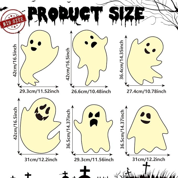 6Pcs Scary Halloween Ghost Yard Decorations Glow in The Dark, 17"x12" Waterproof Light Up Yard Stakes for Spooky Outdoor and Indoor Haunted Displays, Suitable for Lawn, Party and Home Decor