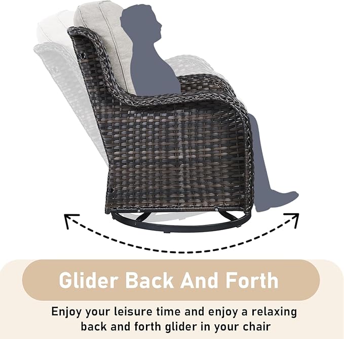 Wicker Outdoor Dialogue Set -6-Piece Outdoor Wicker High Back Sofa with Rotating Rocking Chair Terrace Furniture, Suitable for Deck, Pool, Backyard