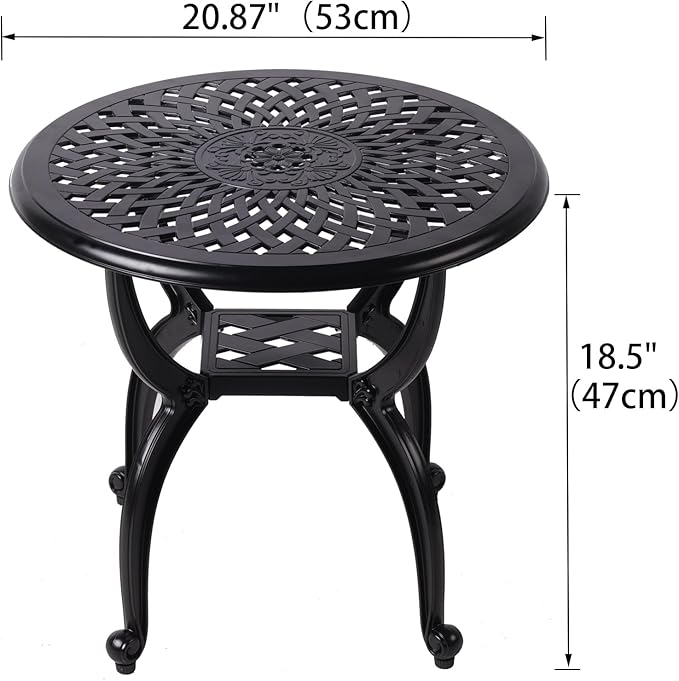 Cast Aluminum Outdoor Side Table,Small Patio Table,Outdoor Coffee Tables for Patio,Garden,Balcony, for All Weather (Black, Round)